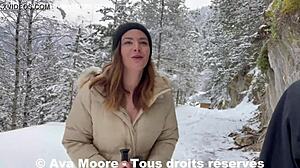 Ava Moore gets her pussy pounded in the snow and swallows it all