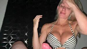 Suck cum on fake tits of Layla in a hot blowjob scene