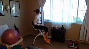 Russian gets her cardio on with her bike with long hair