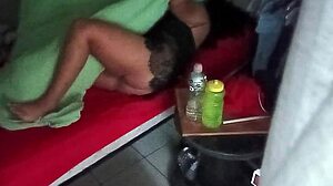 Curly Mexican woman and her partner are caught on security camera amateur video