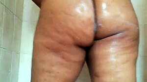 shemale sissy plus size arouses, then shampooes her ample behind in the shower