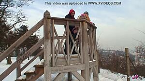A teenage Czech engages in condomless outdoor sex