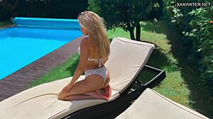 Russian and Spanish beauty loves swimming pool summer vacations