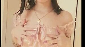 Sexy brunette amateur with sweets in an alternative outfit