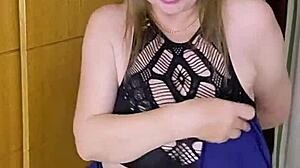 Big-boobed Maria, an amateur MILF, enjoys titty fucking and dildo play