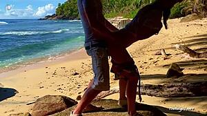 A woman gets a facial with cum in a public outdoor setting and swallows it