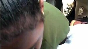 Black cock gets a blow job in a Chipotle parking lot with an ebony slut
