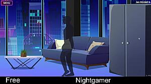 Adult animation of a night time video game enthusiast